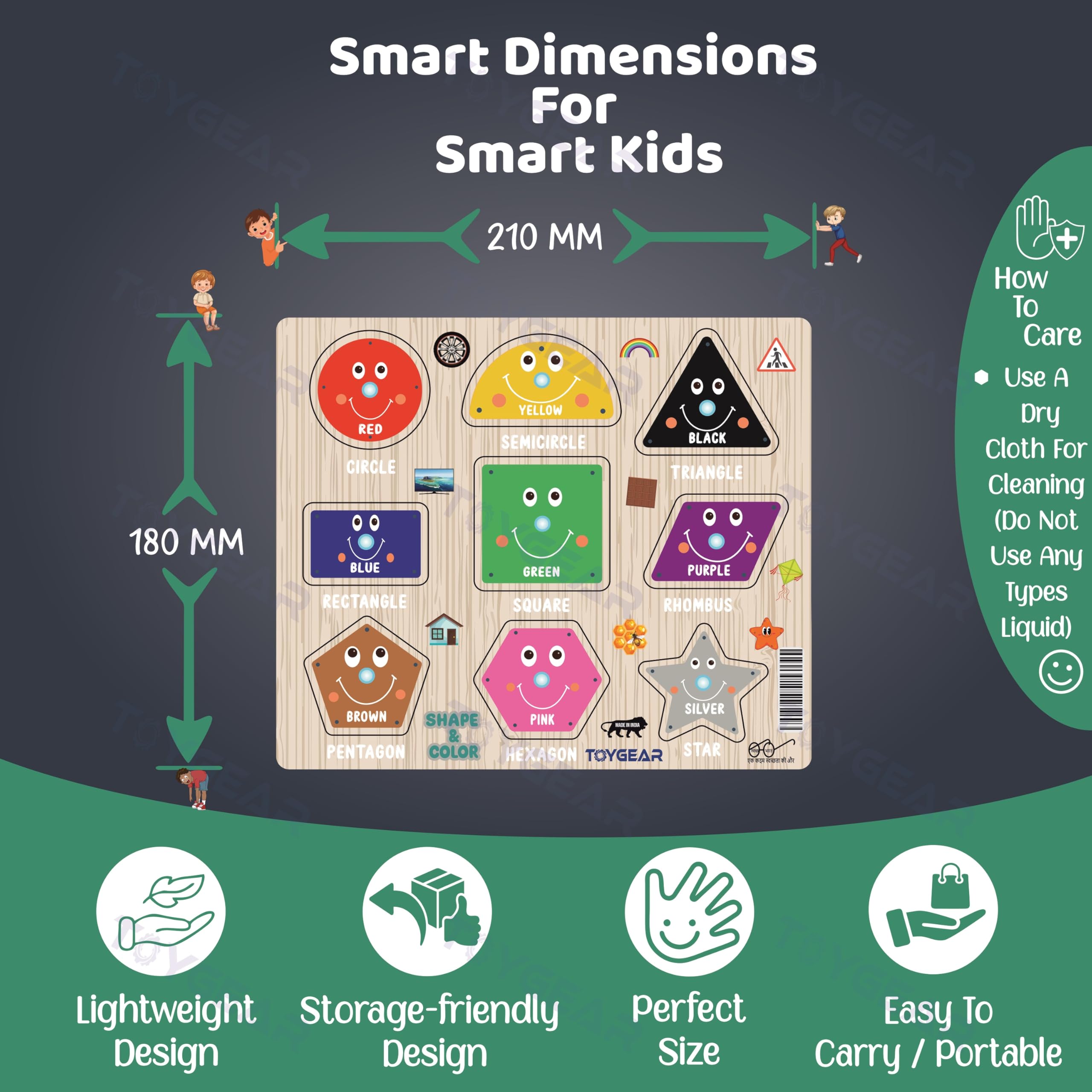 Nizomi Body Parts, Shapes & Colors Wooden Peg Puzzle Combo for Kids | Montessori Early Learning Boards | Educational Wooden Toy for Toddlers & Preschoolers 3