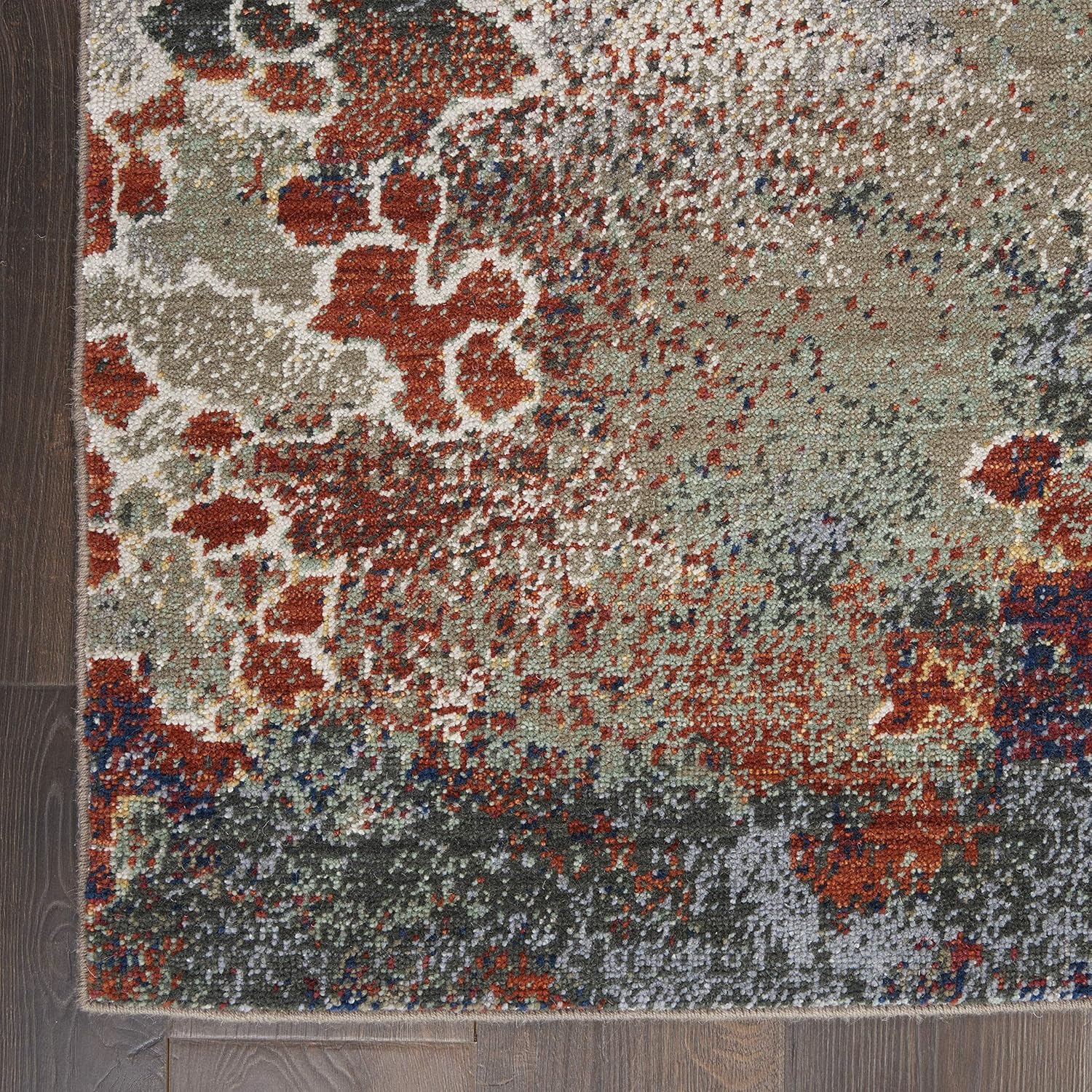 Seafoam and Brick Abstract Wool Blend Area Rug, 9' x 12'