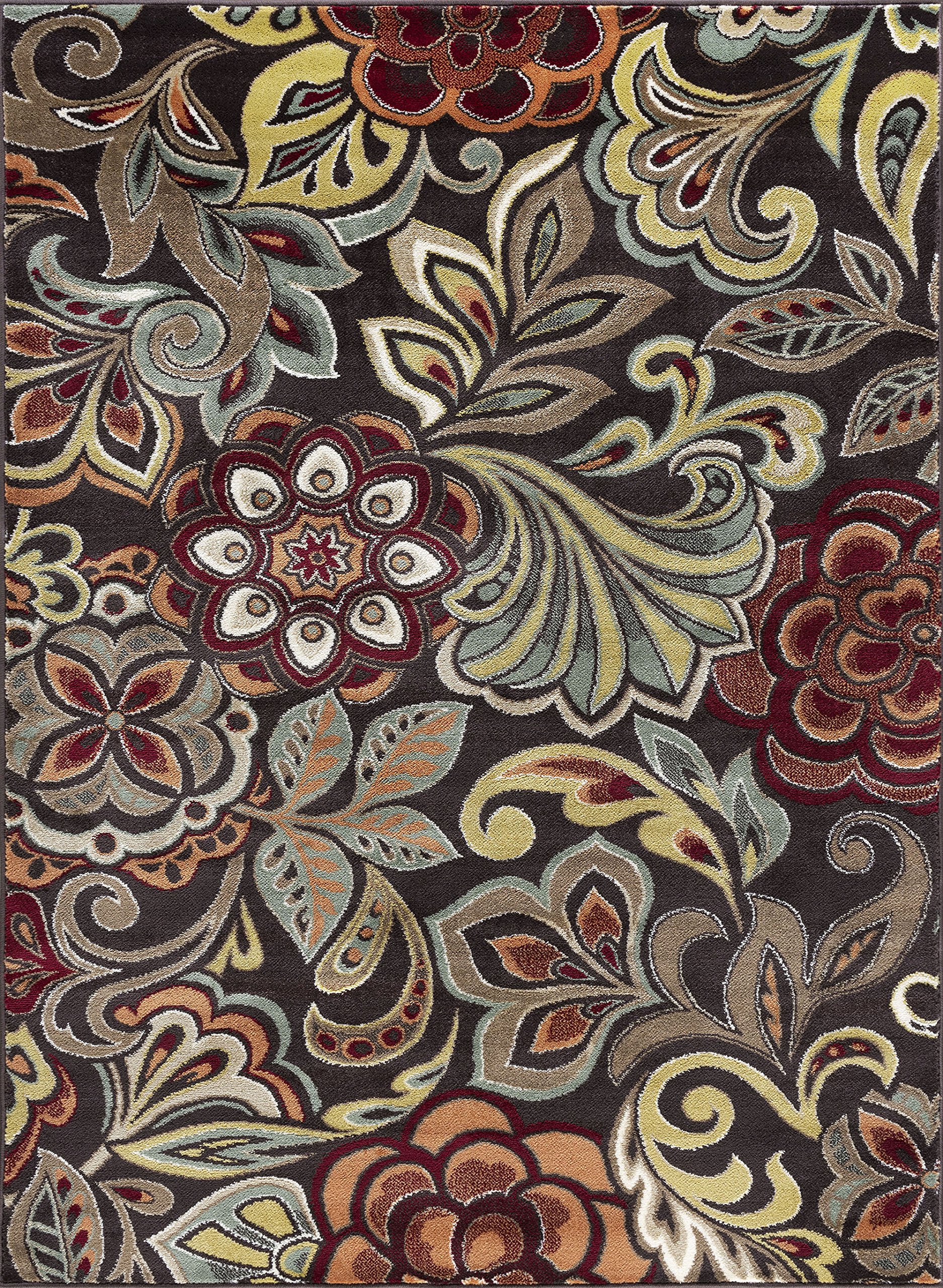 Dilek Transitional Floral Brown Rectangle Area Rug, 5' x 7'