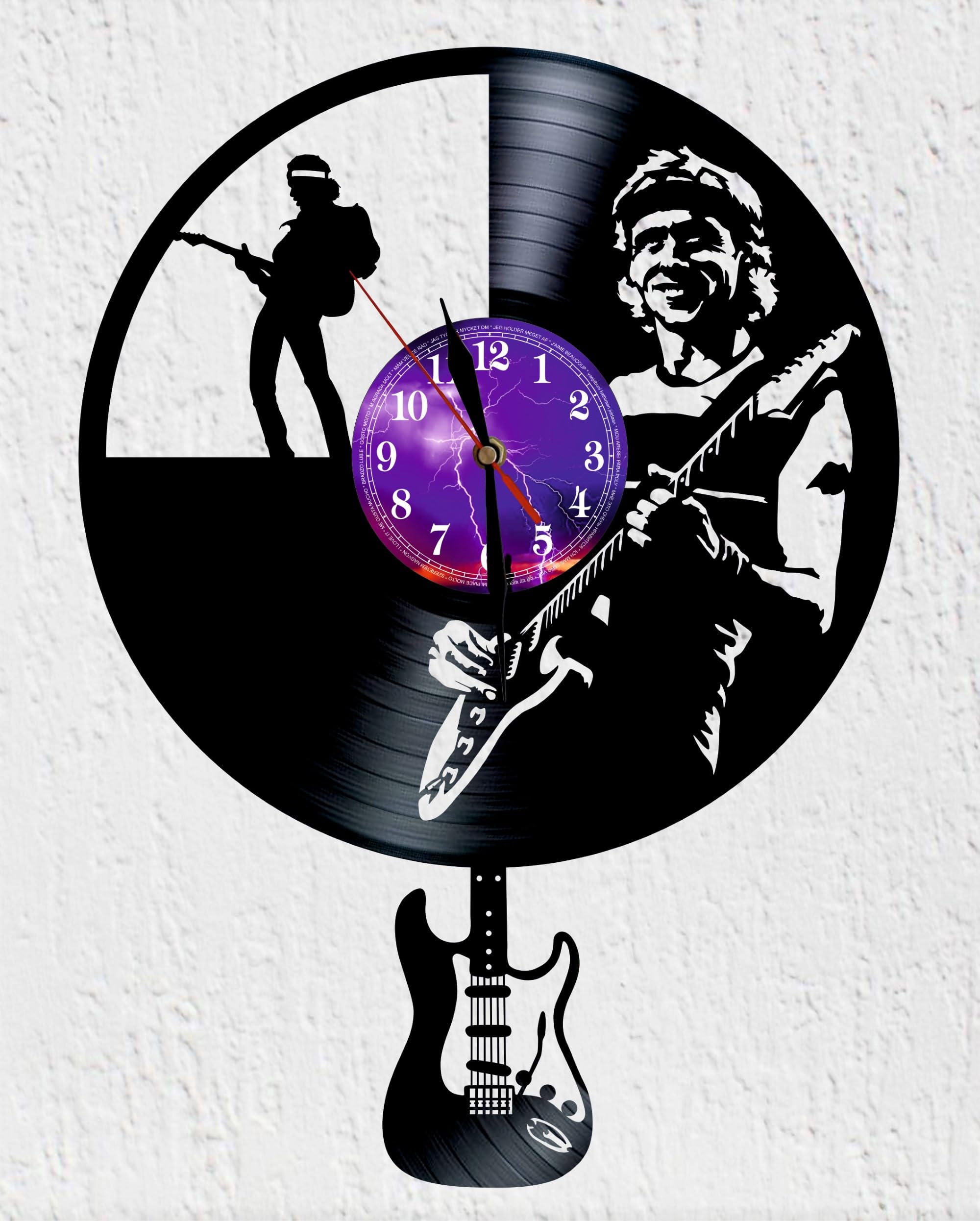 Reloj de Pared de Disco de Vinilo con Pendulo de Forma de Guitarra Decoracion de Pared Musica Rock Regalo Original