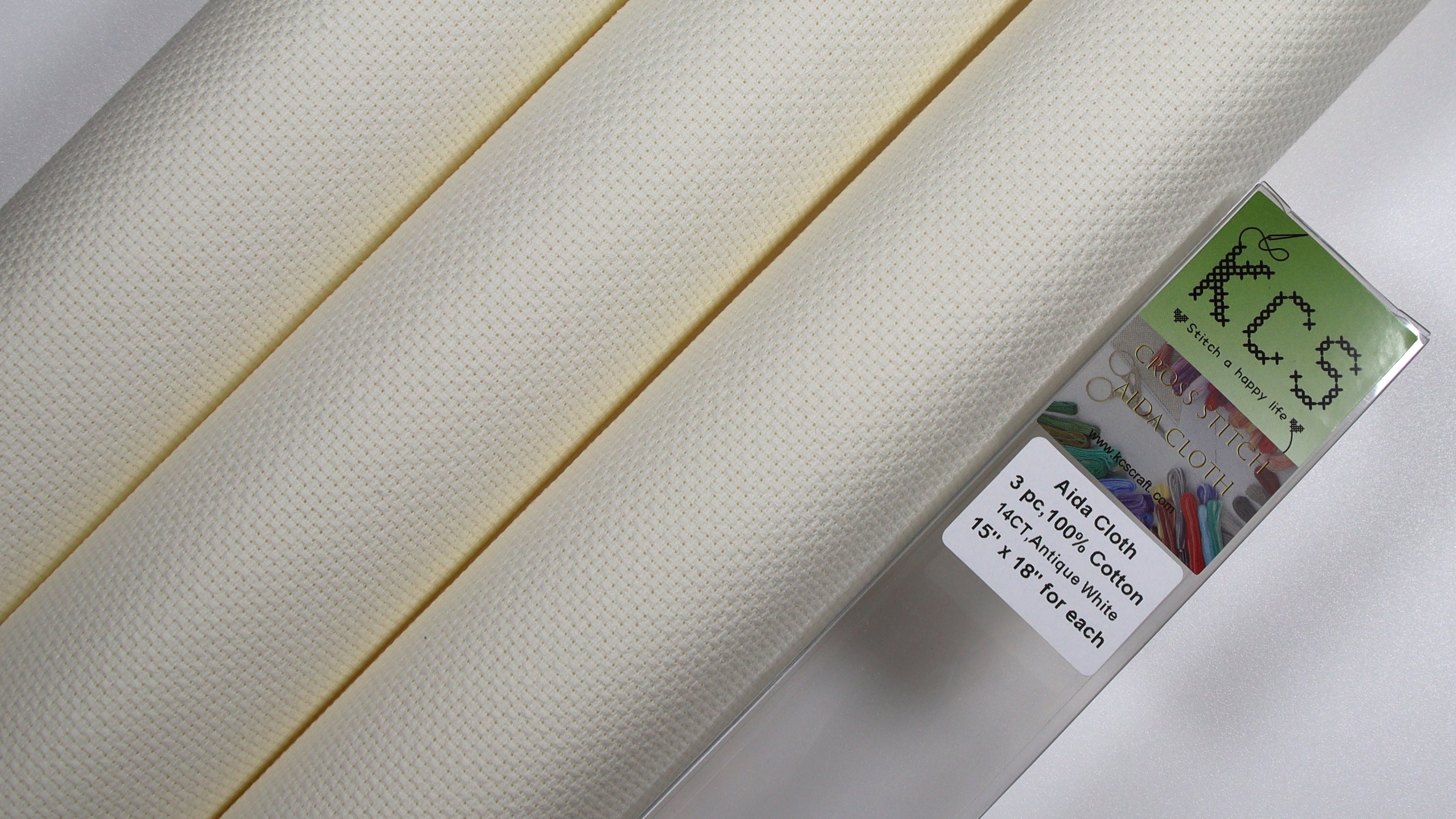Image of KCS 3 pc of 15 inch x 18 inch Counted Cross Stitch Cotton Aida Cloth Needlework Rolled Fabric Box,14CT,Antique White