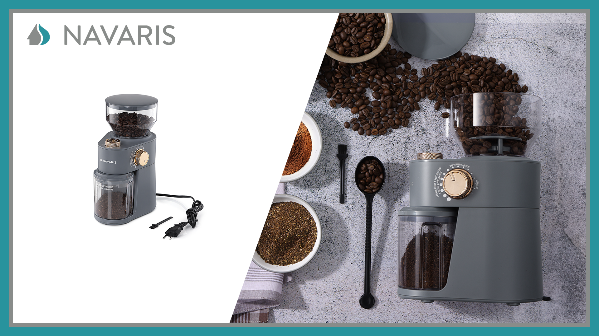 Moulin à Café Électrique Navaris - Broyeur à Meule Plate Pour 2 à 14 Tasses, 250g Capacité, Mouture Réglable