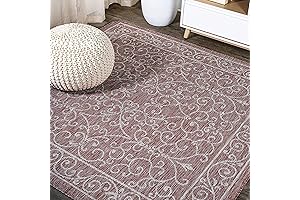 JONATHAN Y Charleston Vintage Filigree Textured Weave Outdoor Area Rug, 5' Square, Red/Beige