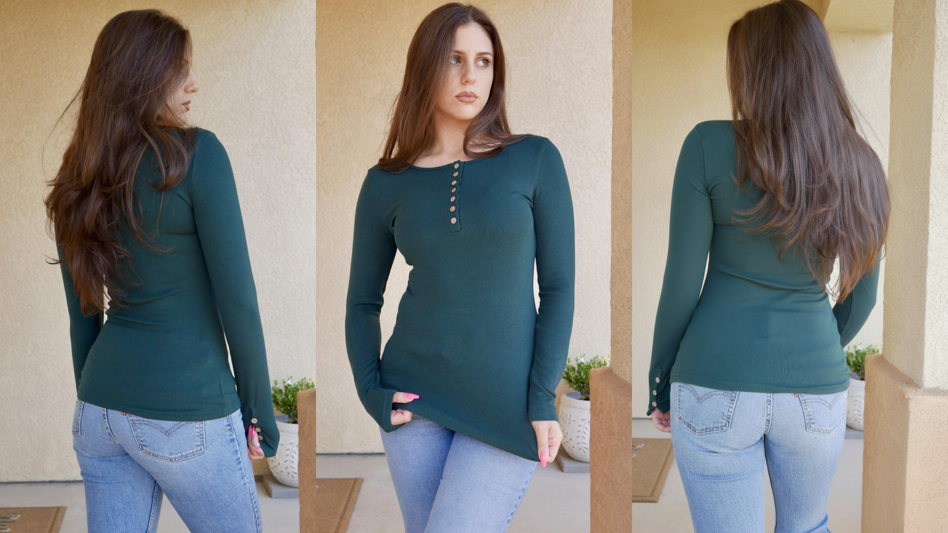 Zeagoo Long Sleeve Shirts for Women Henley Ribbed Knit Black Tops