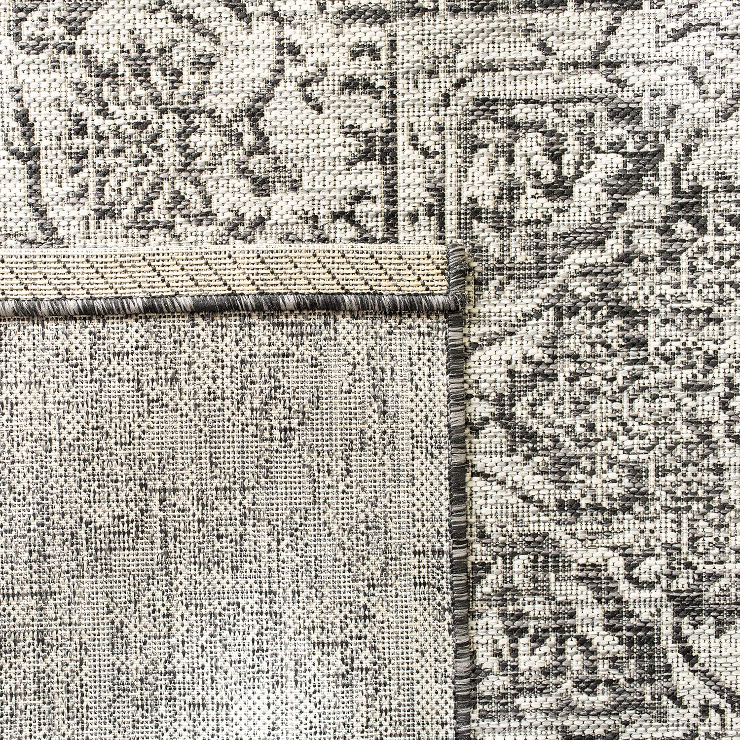 SAFAVIEH Washable Rug Outdoor Courtyard Collection - 4' x 5'7", Slate & Grey, Non-Shedding & Easy Cleaning, Ideal for Patio, Backyard, Mudroom (CY8763-376)