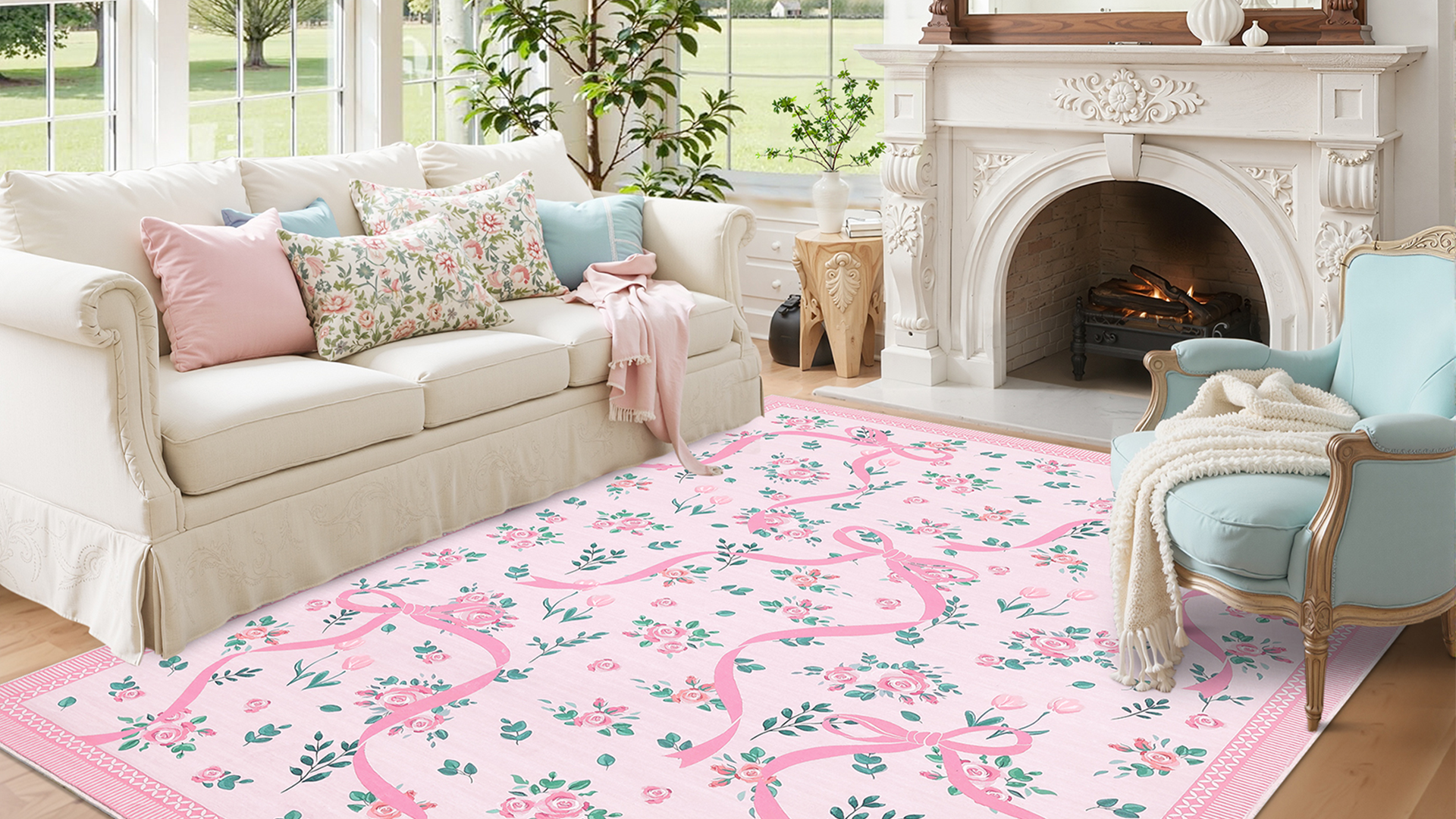 Tapete GarveeHome Coquette 4x6 Rosado y Verde miniatura 7