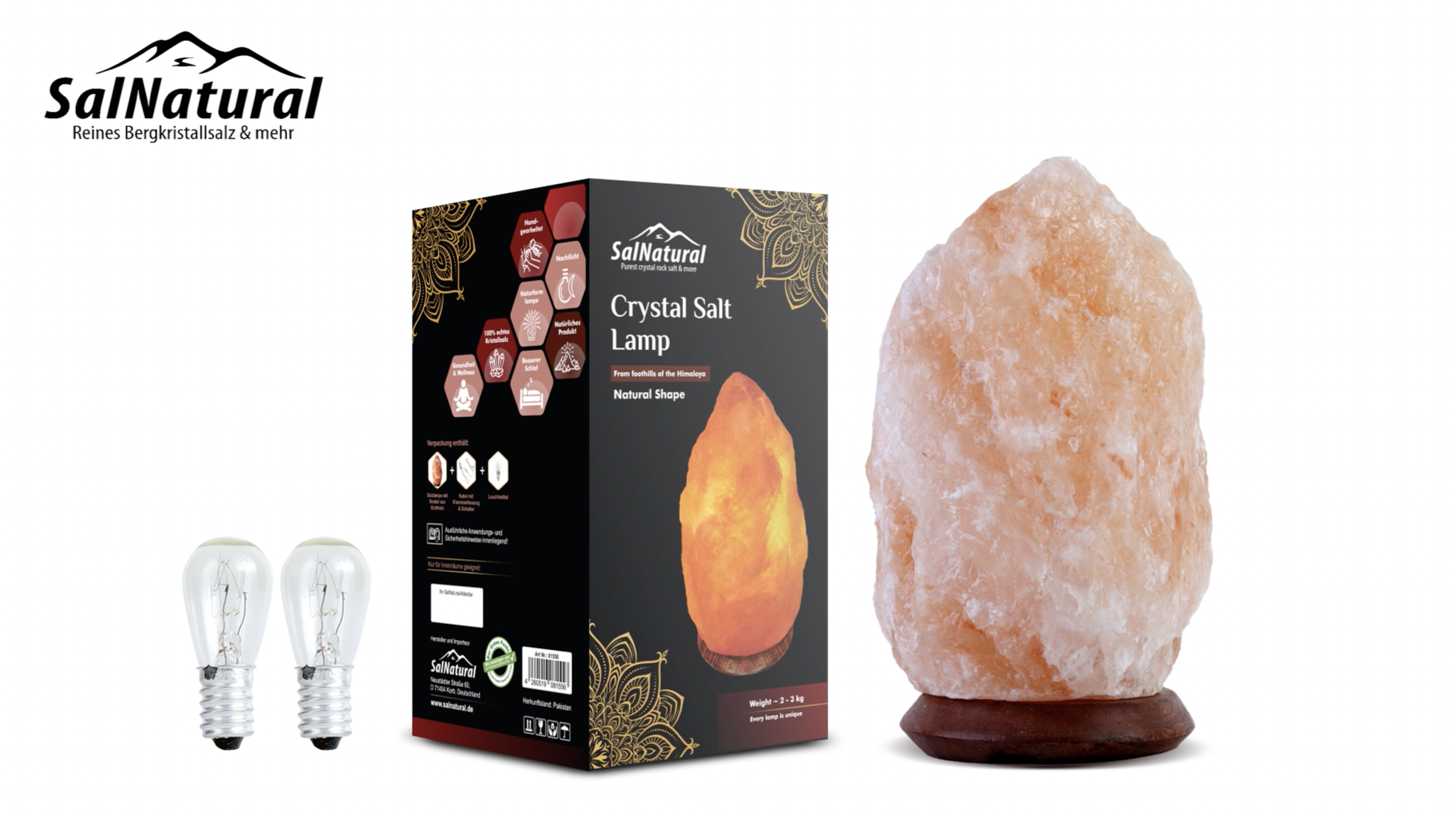 HAF® Weiße Salzlampe 2-3 Kg - Natürliche Salzkristalllampe Aus Pakistan