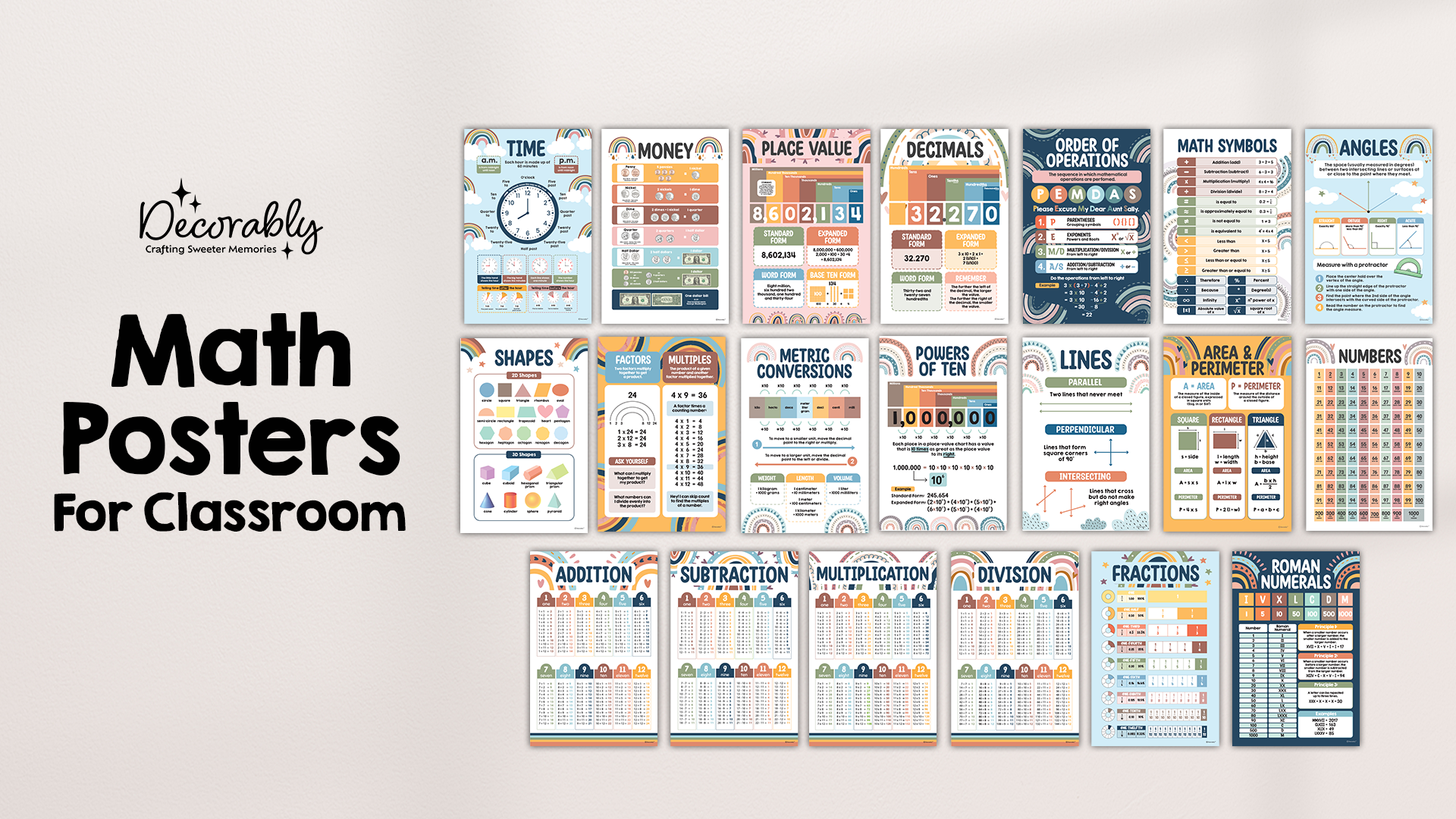 Educational Math Charts Laminated 20 Math Posters For Elementary ...