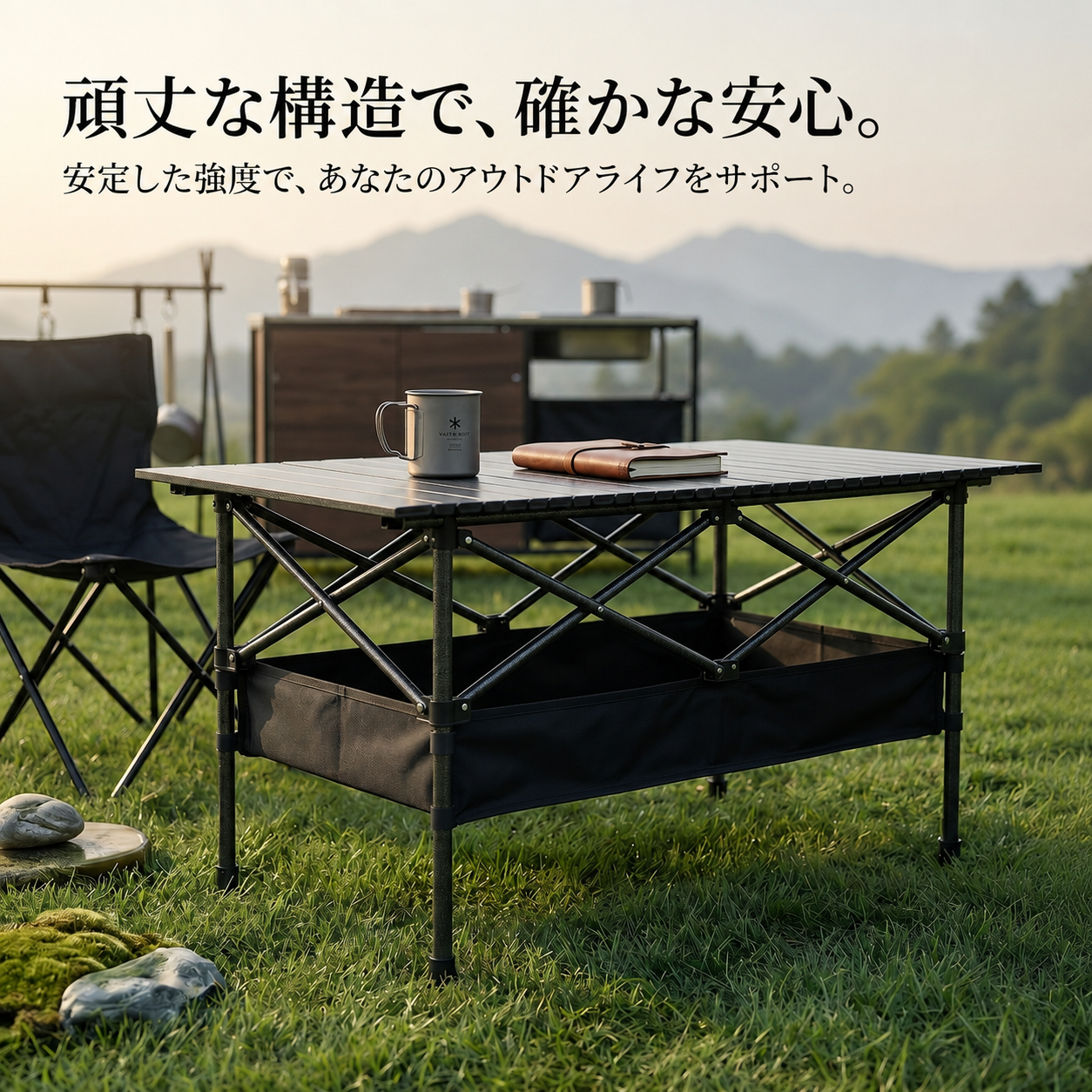 アウトドアテーブルセット折りたたみテーブルイス 幅120×奥行57×高さ