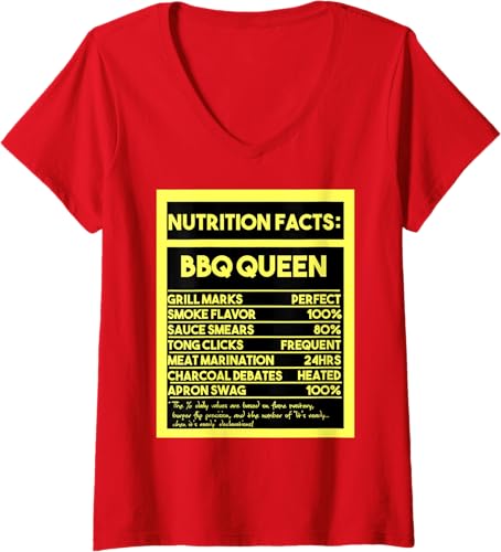 Miniatura 3 de Información nutricional de Womens BBQ Queen Camiseta con cuello en V de The Ultimate Grill Mistress's, Negro -