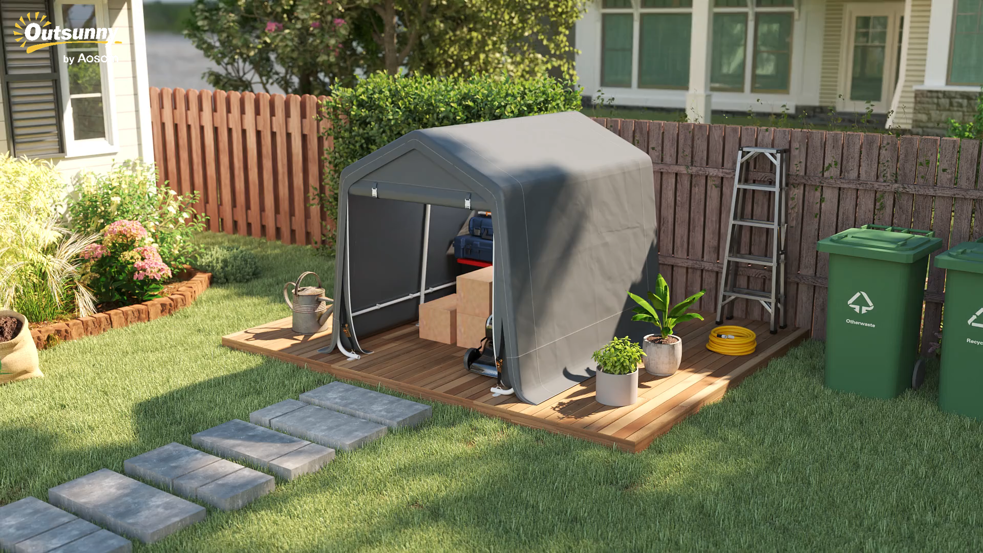 Outsunny Tenda Da Garage 1,2 X 1,79 X 1,65 M, Con Protezione UV, Porta Con Cerniera, Impermeabile, Per Attrezzi Da Giardino, Moto, Grigio Scuro