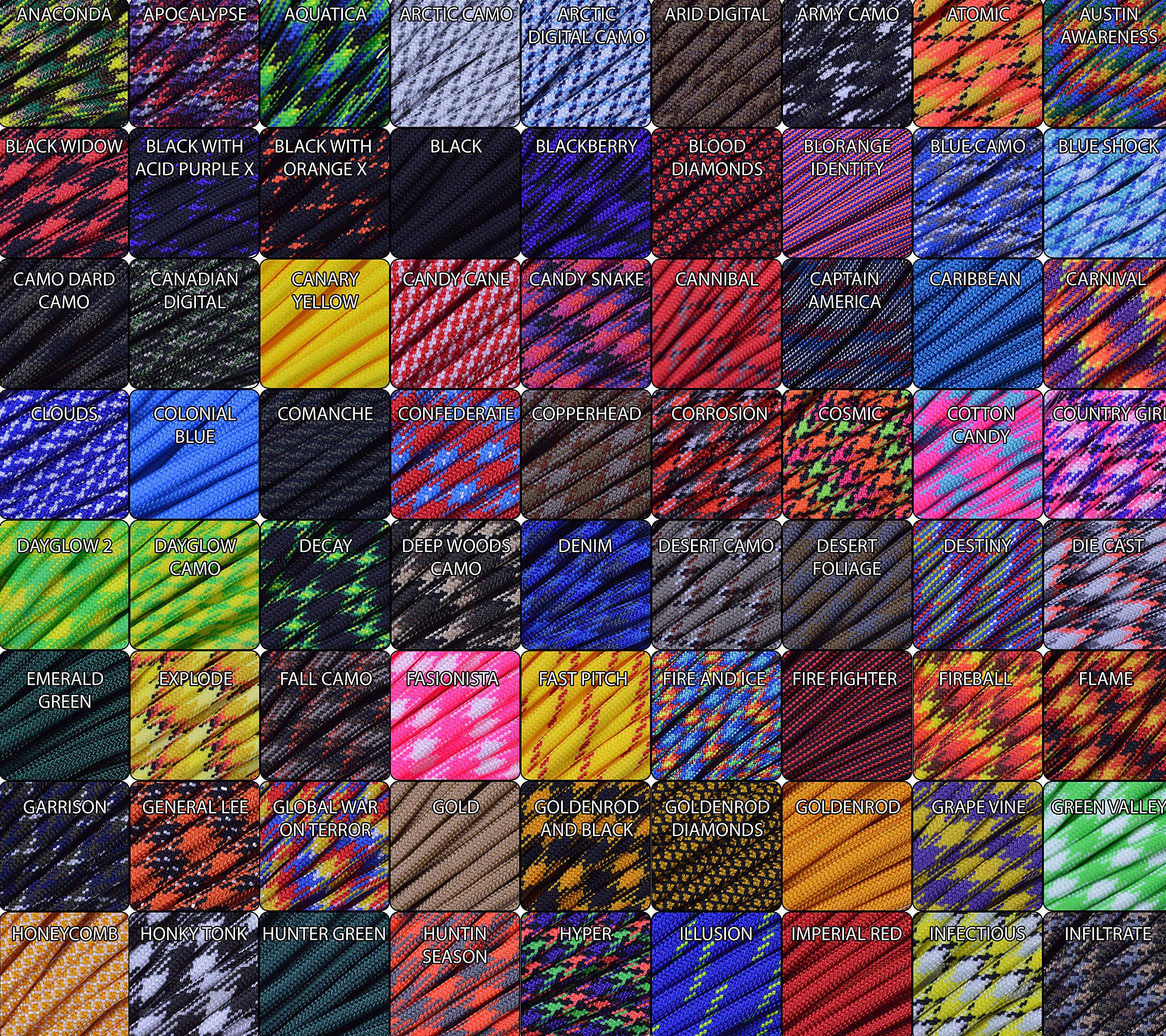 350+ Farben Paracord – 1, 30, 65, 50, 100, 250, 300 Fuß/Fuß Optionen – Stränge und Spulen des Typs III, 4 mm Durchmesser, 7 Stränge Fallschirmschnur – Virus 300 m