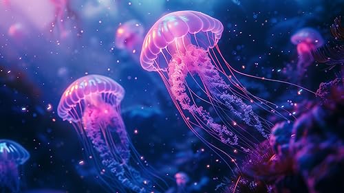 Jellyfish Screensaver: Underwater HD Colorful Neon Glowing Jellyfish Videos, Relaxing Music, and Tra