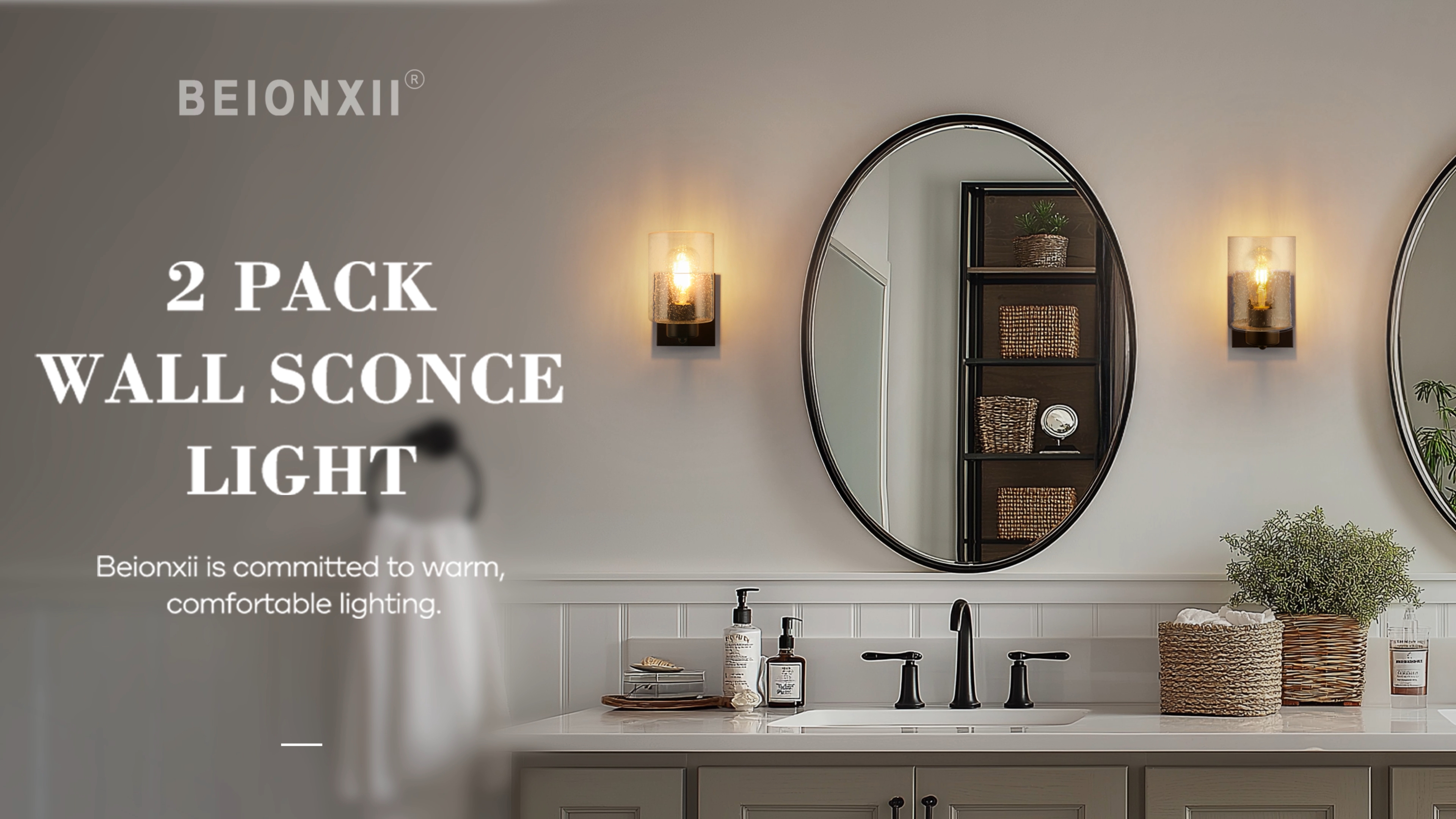 Image of Beionxii Wall Light Fixture | 2 Pack Interior Wall Sconce in Oil Rubbed Bronze with Clear Seeded Glass (8.5 inch H x 4.7 inch W) - MB9002 Series