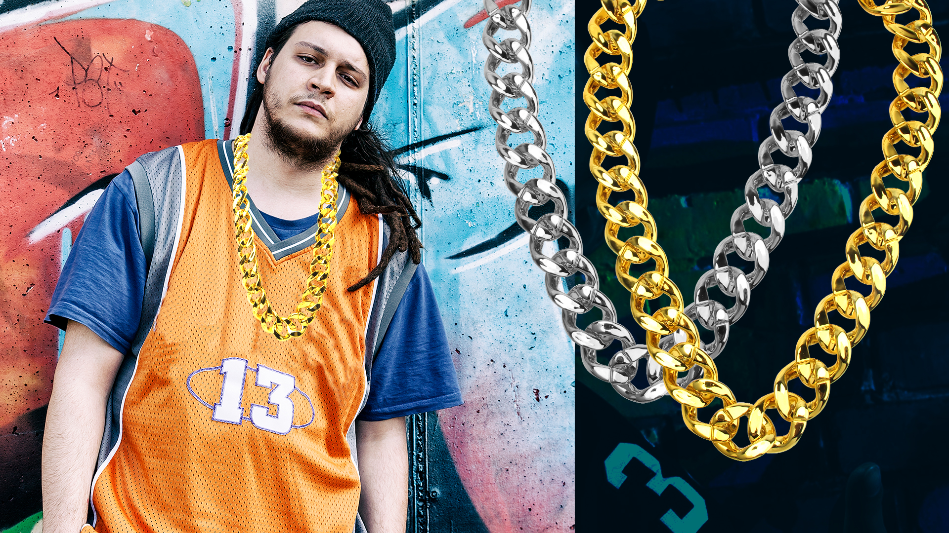 Catcan Hip Hop Chunky Gold Chain 2 Pack, 36 Inch Big Plastic Gold