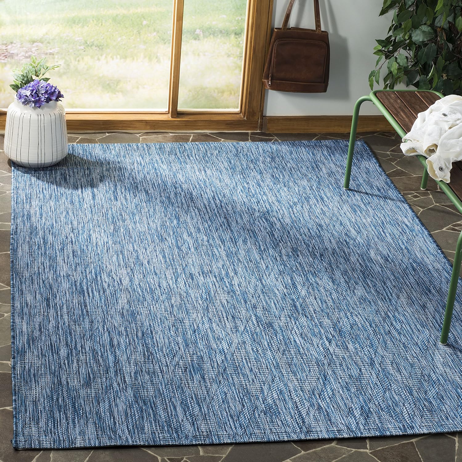 SAFAVIEH Washable Rug Outdoor Courtyard Collection - 4' Square, Navy, Non-Shedding & Easy Cleaning, Ideal for Patio, Backyard, Mudroom (CY8522-36822)