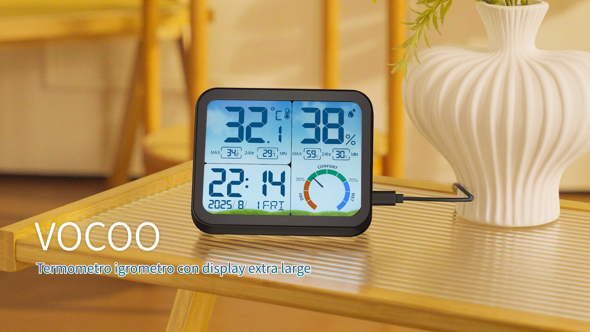 Termometro digitale igrometro con orologio, per interni, portatile