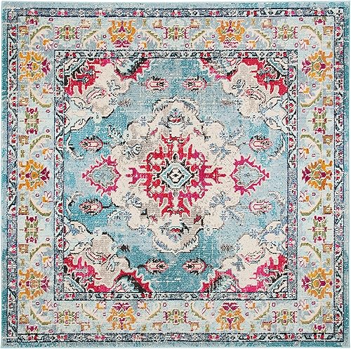 Miniatura 60 de Safavieh Tapete de área grande, colección Monaco, 11 pies x 15 pies, azul marino y celeste, diseño desgastado de medallón, no desprende pelusa