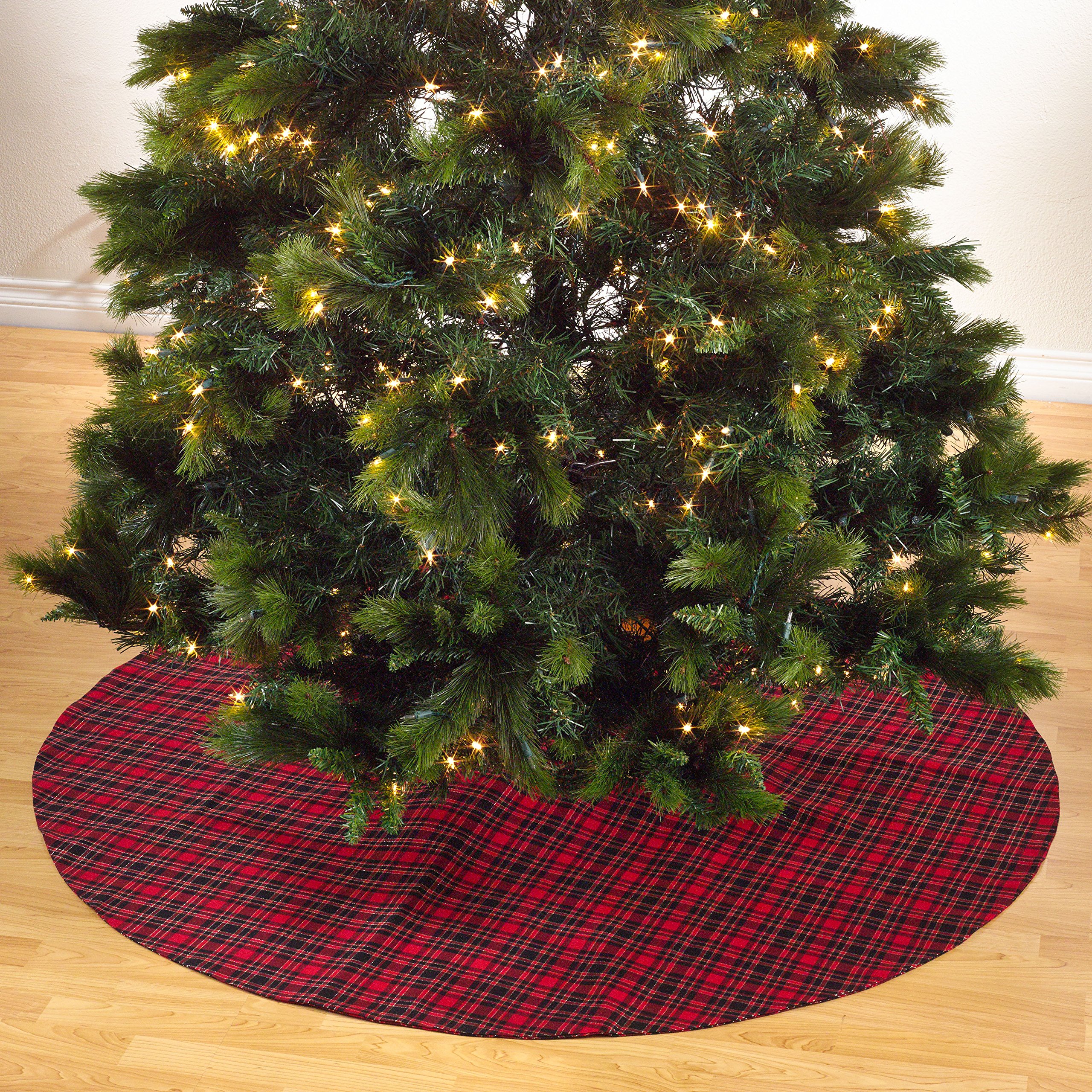 Fennco Styles Classic Tartan Plaid Tree Skirt 72 x 72 Inch Round - Red and Black Christmas Tree Skirt for Holiday Decorations, Special Events and Home Décor