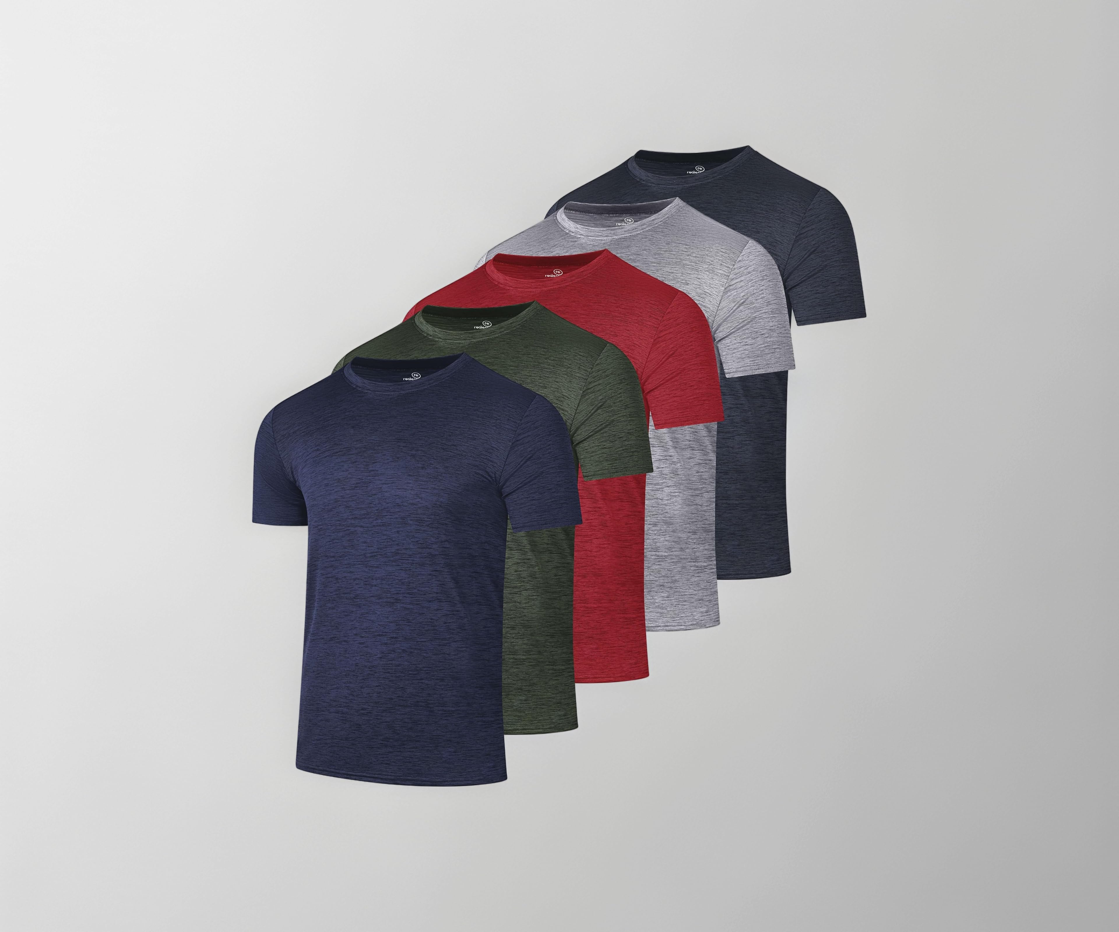 Real Essentials 5 Pack: Men’s Dry-Fit Moisture Wicking Active Athletic Performance Crew T-Shirt