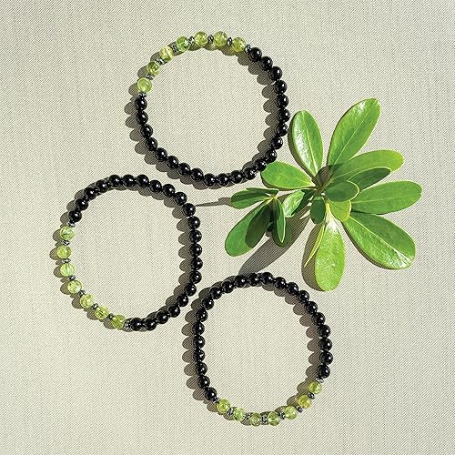 Miniatura 6 de Joyfulmuze Men Gemstones Stretch Bracelet, Peridot Hematite Black Tourmaline, Handmade Spiritual Jewelry for Men, Natural Black Green Gems, Healing