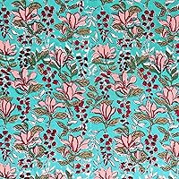 Vista 15 de AVKA Studio Tela estampada a mano por yarda, precortada de 3 yardas y 42 pulgadas de ancho, material 100% algodón, patrón floral blanco y azul, tela