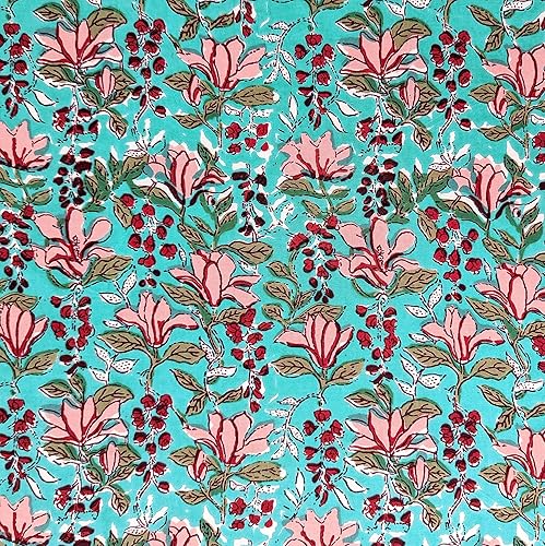 Miniatura 15 de AVKA Studio Tela estampada a mano por yarda, precortada de 3 yardas y 42 pulgadas de ancho, material 100% algodón, patrón floral blanco y azul, tela