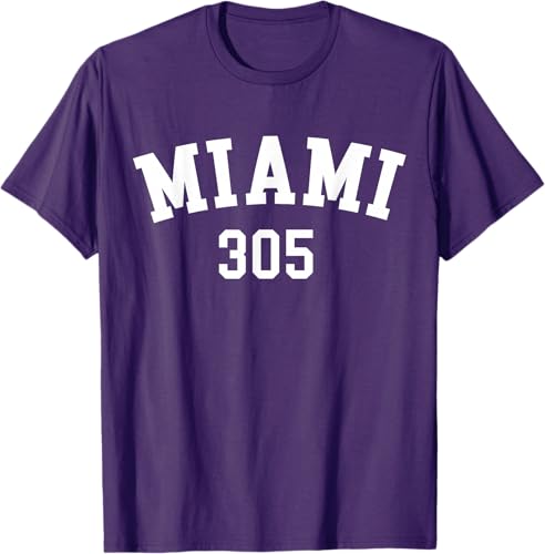 Miniatura 64 de Miami 305 USA American College Font T-Shirt Negro,Azul Marino,Azul Pastel,Arándano,Rojo,Plateado,Hierba,Verde Kelly,Marrón,Verde Oliva,Jaspeado