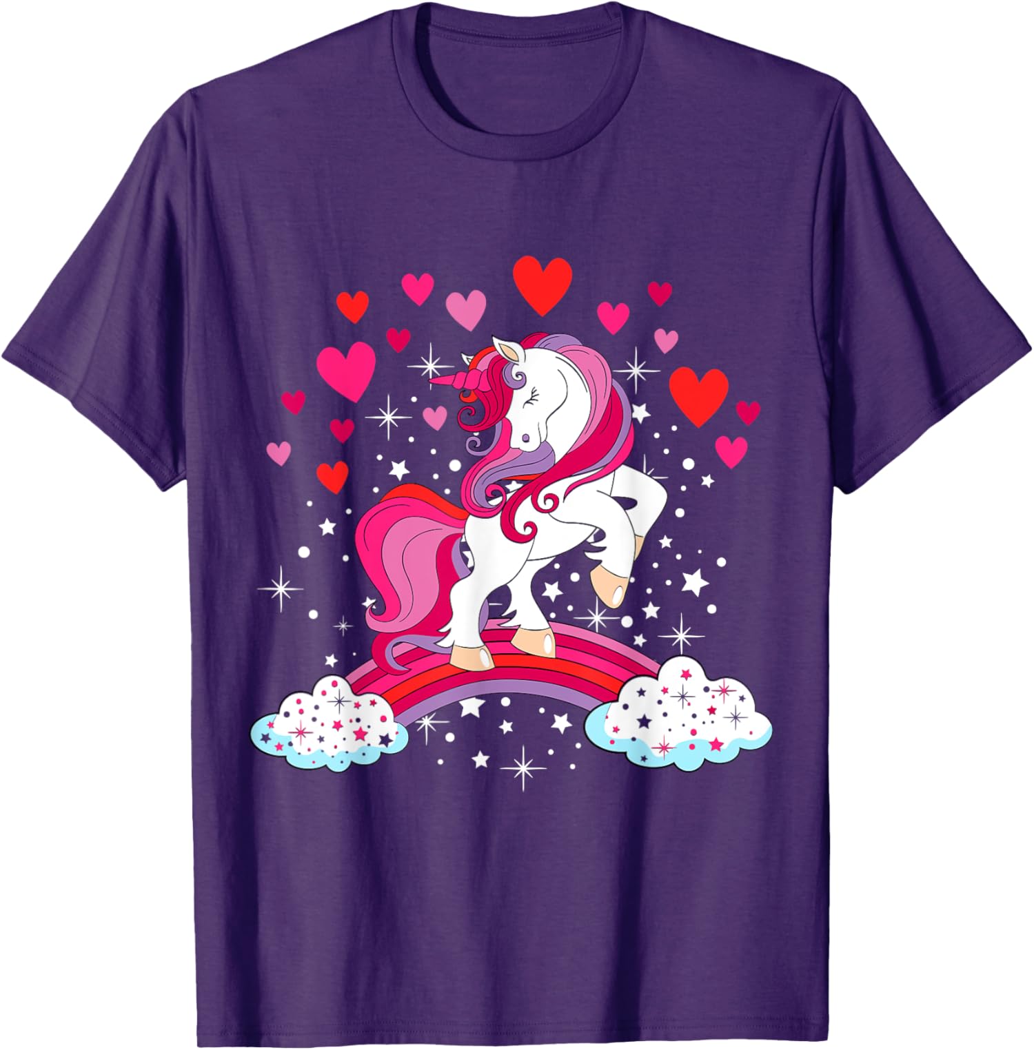 Unicorn Valentines Day Love Heart Rainbow Unisex T-Shirt - Picture 10 of 14