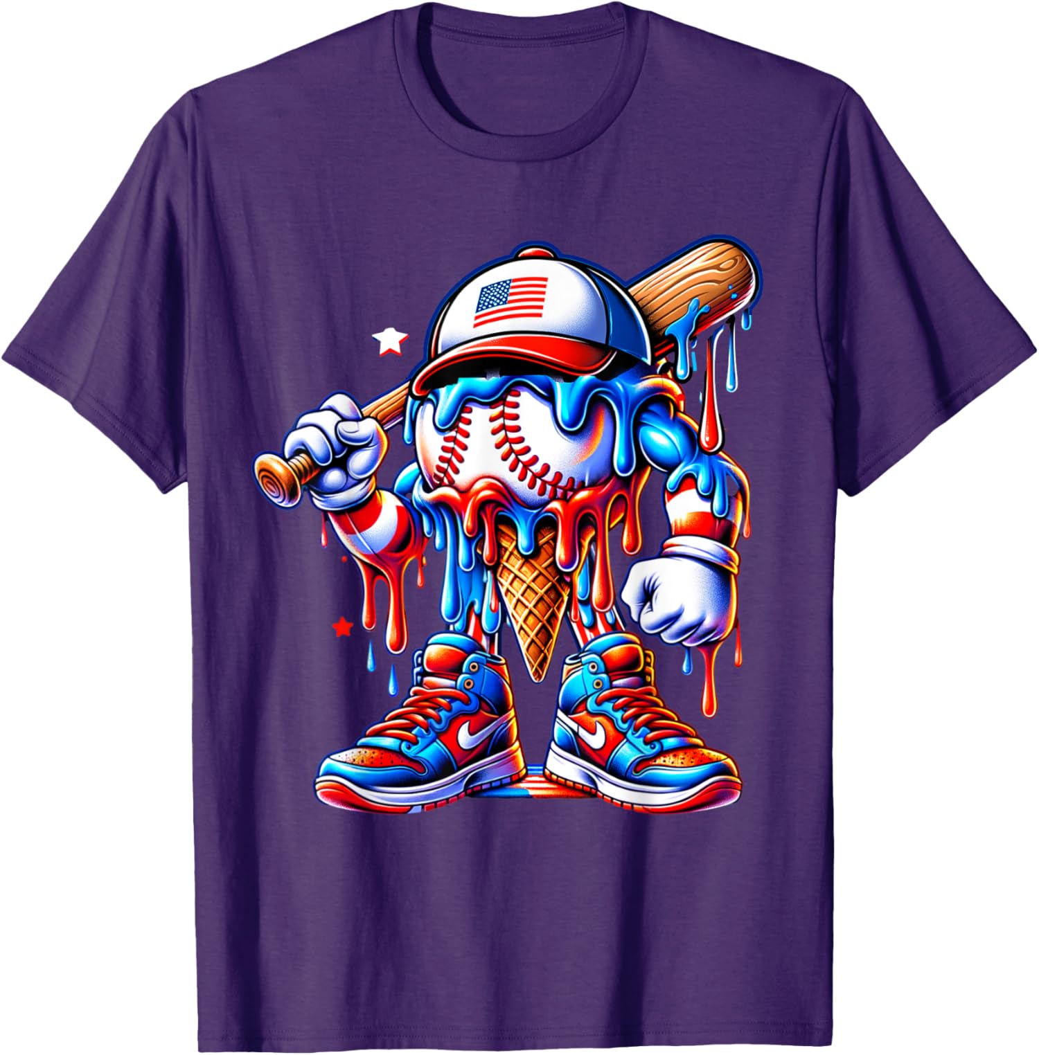 4th of July Red White and Blue Baseball Ice Cream Unisex T-Shirt - Picture 11 of 15