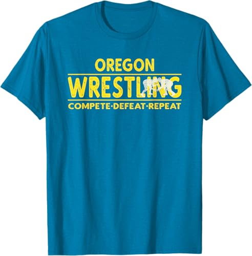 Miniatura 10 de Oregon Wrestling - Compete, Defeat, Repeat T-Shirt Negro,Azul Marino,Asfalto,Blanco,Azul Pastel,Arándano,Rojo,Verde Bosque,Verde Kelly,Verde