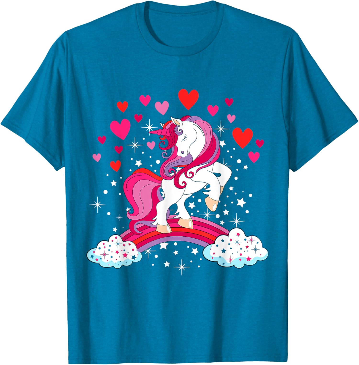 Unicorn Valentines Day Love Heart Rainbow Unisex T-Shirt - Picture 13 of 14