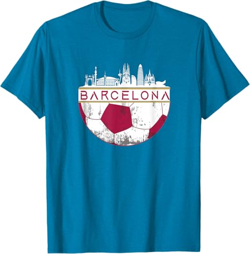 Barcelona City Skyline Soccer Sports Fans Cool T-Shirt Sapphire Blue,Pink,Orange,Royal Blue,Pink Heather,Golden Yellow,Olive Heather,Purple