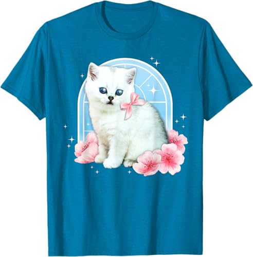 Miniatura 10 de Linda camiseta con diseño de flor de gato estética de los años 90 y 2000, Negro -