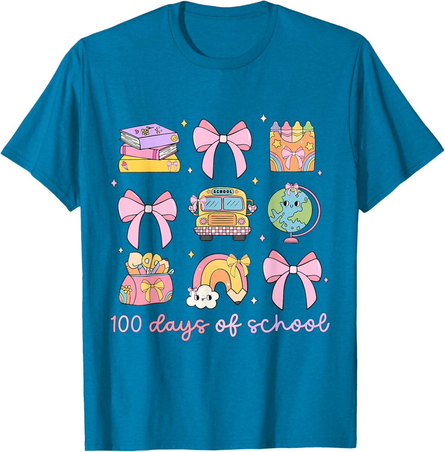 Coquette Bow 100 Days Of School Teacher Student Unisex T-Shirt - Picture 9 of 10