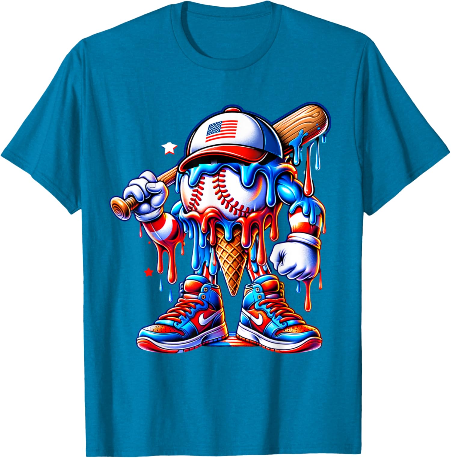 4th of July Red White and Blue Baseball Ice Cream Unisex T-Shirt - Picture 14 of 15
