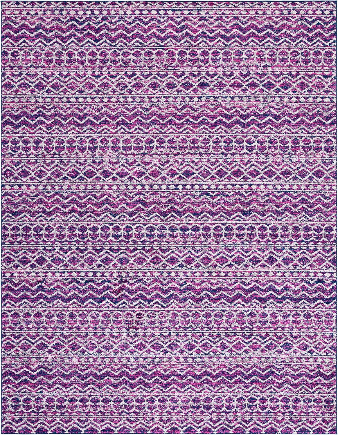 SAFAVIEH Madison Collection 9' x 12' Fuchsia Navy MAD606M Boho Chic Non-Shedding Living Room Bedroom Dining Home Office Area Rug