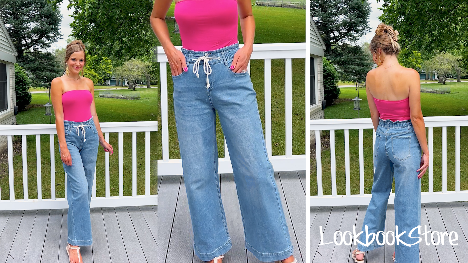 LookbookStore Womens Wide Leg Jeans High Waisted Trendy Elastic