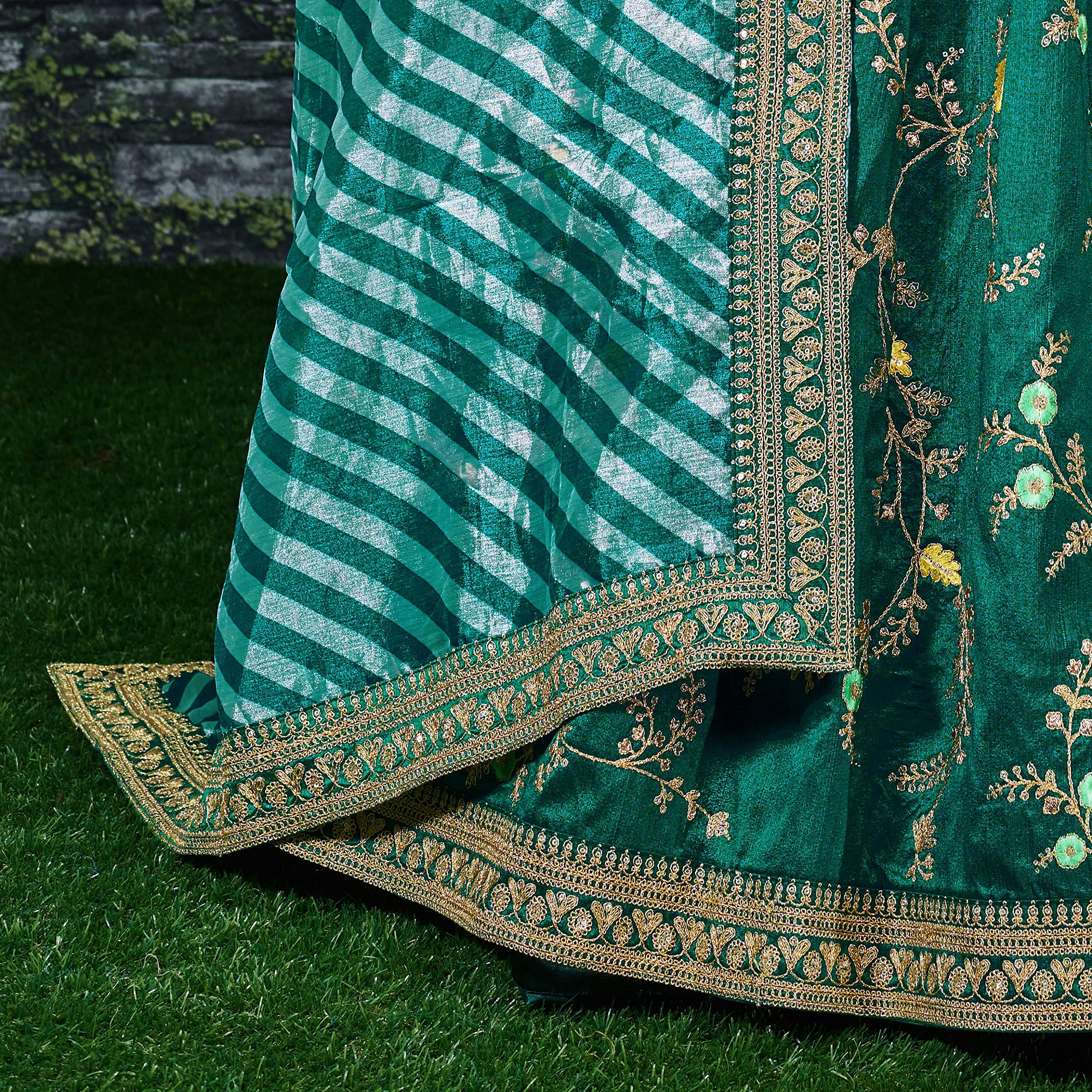 Zeel Clothing Women's Faux Silk Semi stitched Lehenga Choli (7025_Green_Free Size) 3