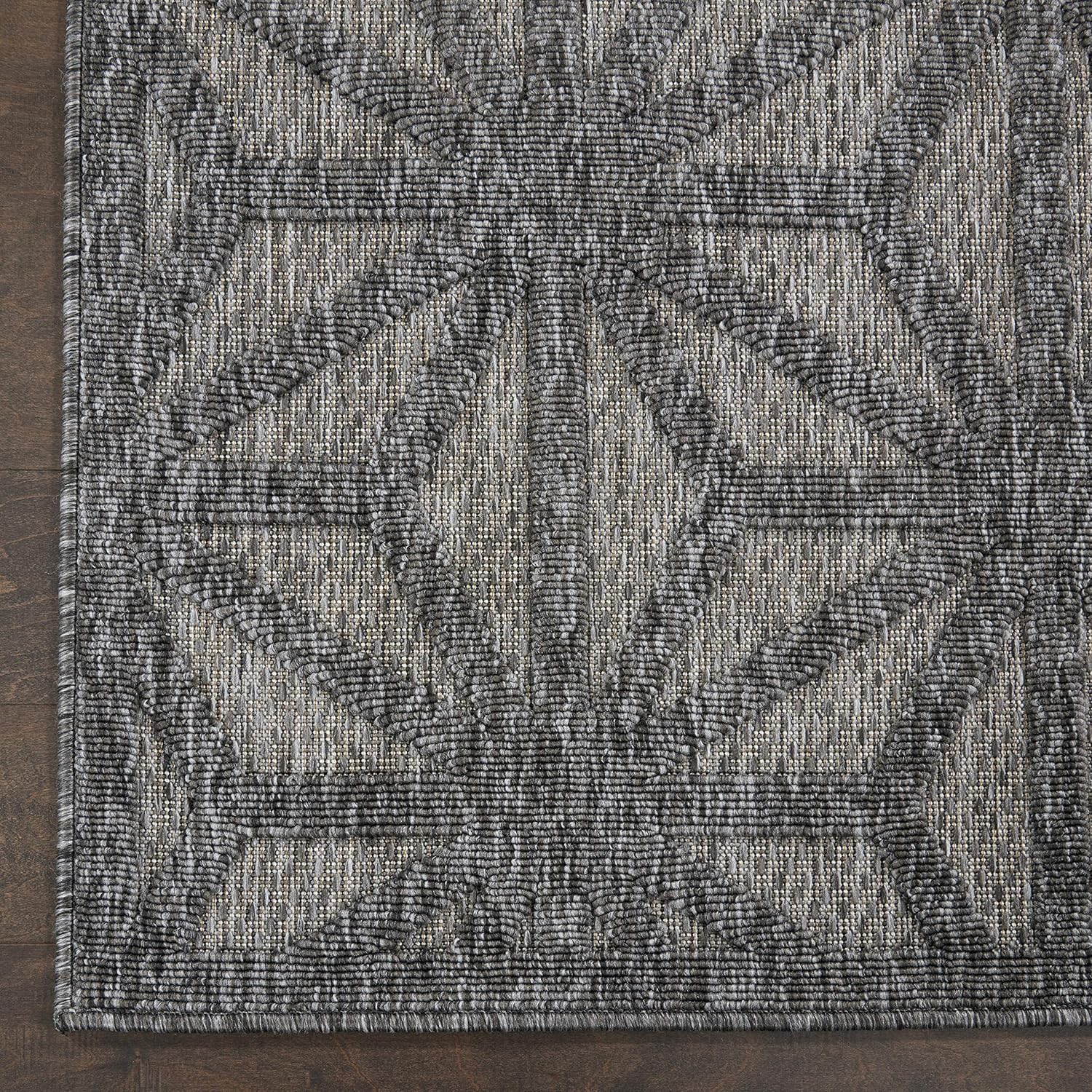 Nourison Palamos Indoor/Outdoor Dark Grey 6' x 9' Area Rug, Easy Cleaning, Non Shedding, Bed Room, Living Room, Dining Room, Backyard, Deck, Patio (6x9)