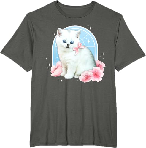 Miniatura 7 de Linda camiseta con diseño de flor de gato estética de los años 90 y 2000, Negro -