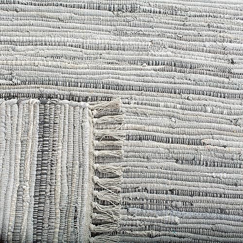 Miniatura 9 de SAFAVIEH, colección Rag Rug - Alfombra bohemia de algodón hecha a mano, de 8 pies, cuadrada, color gris, a rayas (RAR121A)