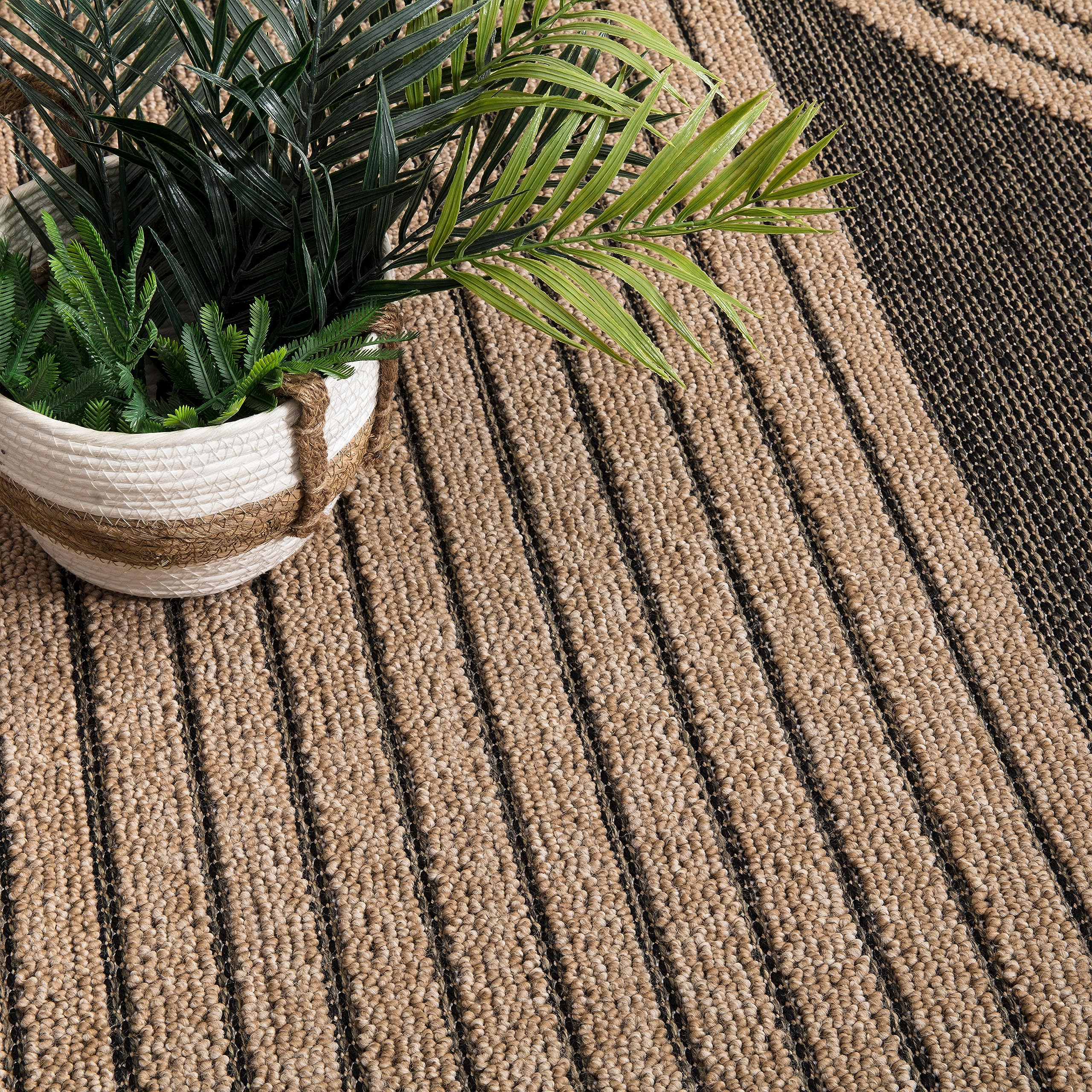 Paco Home Hochwertiger Outdoor Teppich Wetterfest & Pflegeleicht Jute-Sisal-Optik mit Fransen & Hoch-Tief-Effekt Langlebig für Terrasse, Balkon, Garten & Küche, Grösse:160x220 cm, Farbe:Anthrazit