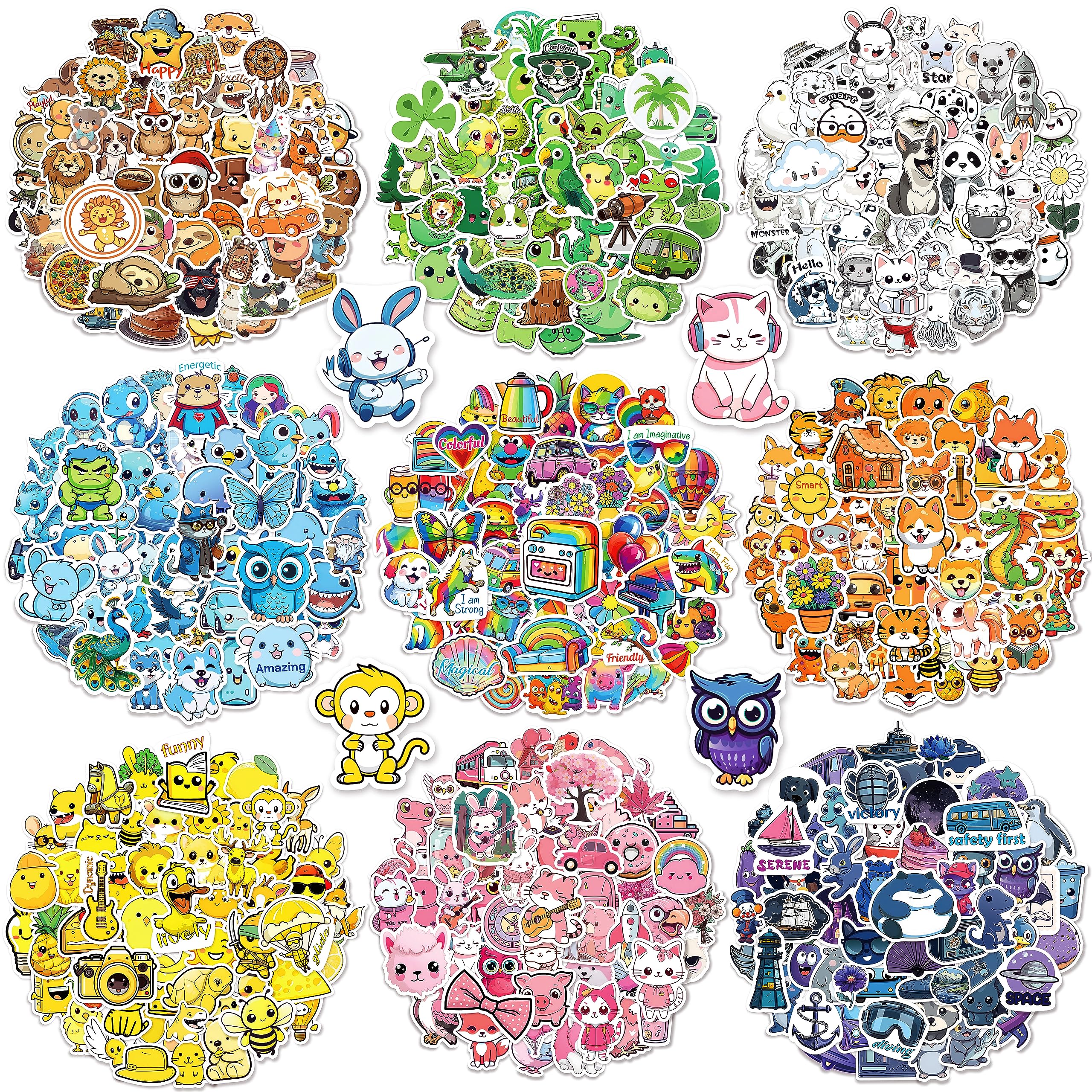 1200PCS Water Bottle Cute Animal Stickers for Kids Classroom - Waterproof Vinyl Sticker Bulk Pack for Adults Girls Boys Teens