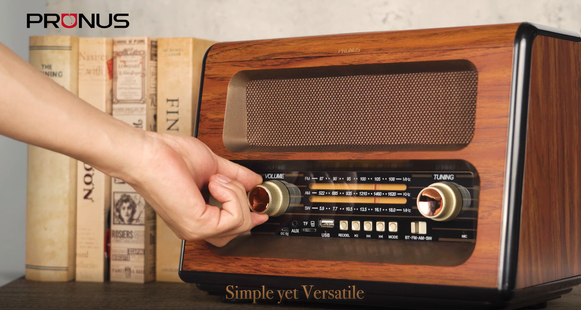 PRUNUS J-199 Large Retro Vintage Radio Bluetooth, 15W Crystal Clear Speaker AM FM SW, Support AUX/TF Card/USB Playing, AC Charging, Rechargeable Battery And Battery Operated Radio, MIC Recording