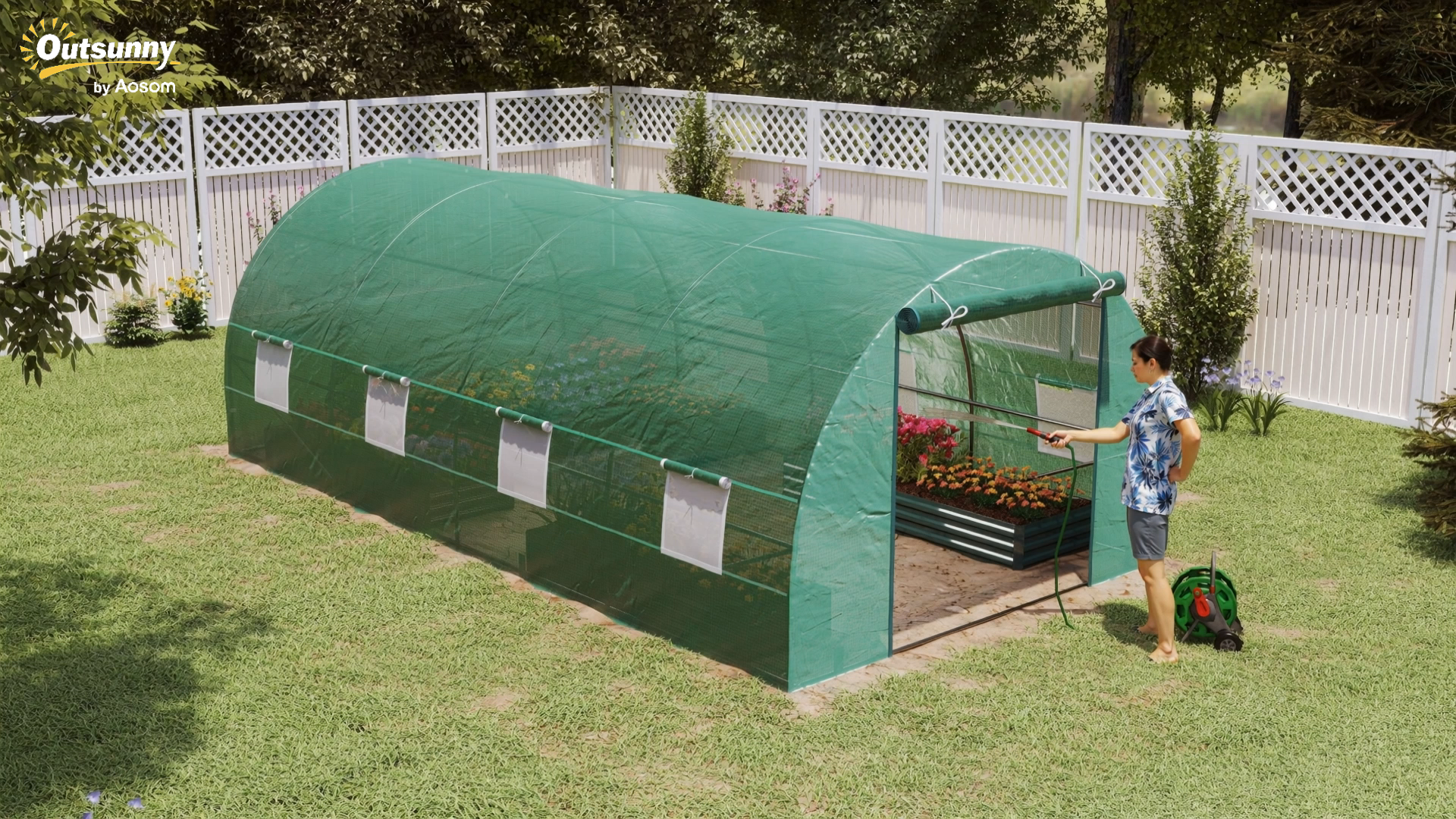 KANWOD Serra da Giardino con Base in Acciaio, 4x2,5x2 m, 10 m², Serra per Orto con Porta e 9 Finestre, Serra per Piante Resistente all'inverno Film Trasparente UV4, 140 g/m²