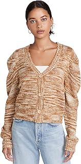En Saison Women's Puff Sleeve Space Crew Cardigan