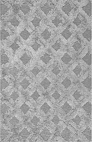 Miniatura 9 de nuLOOM Francene Diamond Trellis Shag - Alfombra de área, 5 x 8 pulgadas, color plateado