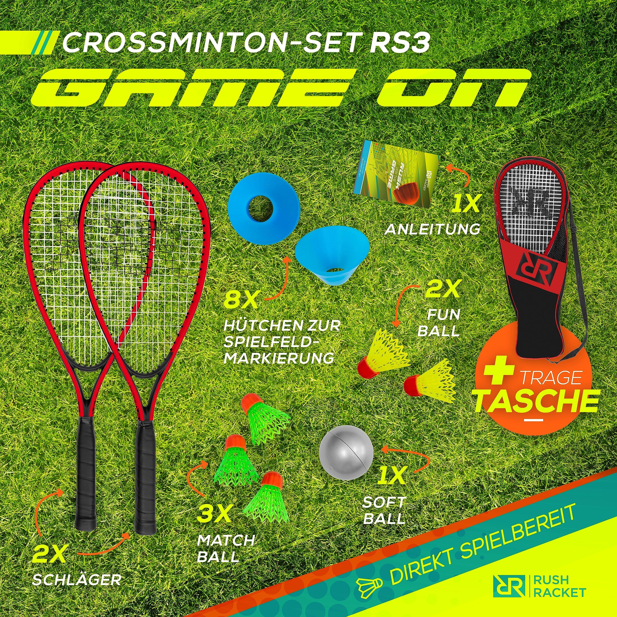 Juego de bádminton RS3 Speed de 5 piezas (2 raquetas, 5 volantes, 1 softball, 8 marcadores de campo, 1 bolsa de transporte), juego de bádminton turbo (rojo)
