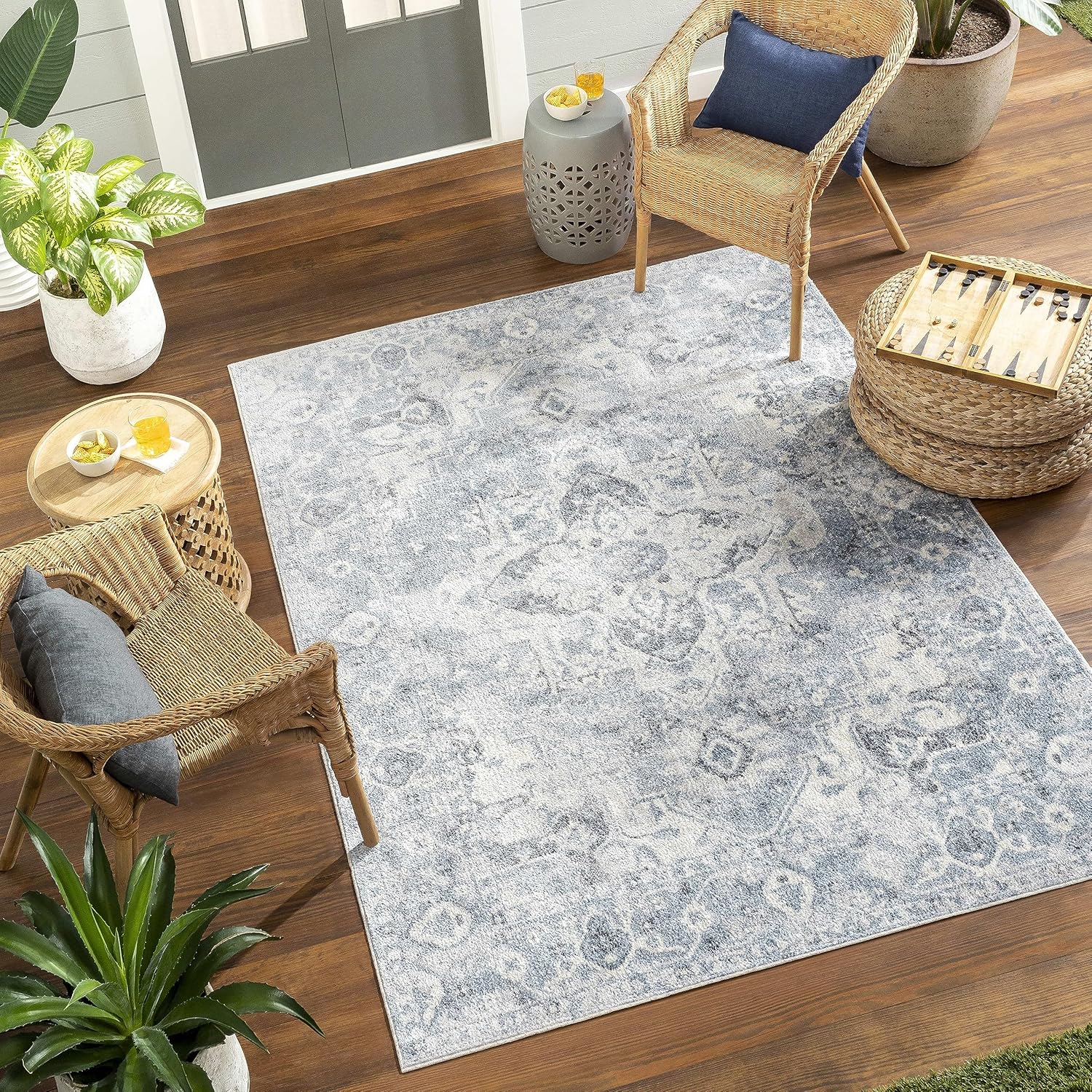 Mark&Day Washable Rugs, 2x4 Moya Traditional Denim Blue